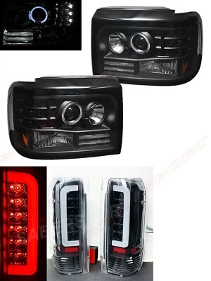 Faros proyectores halo negros + luces traseras LED C-Bar para Bronco F150 1992-1996 Foto 1 de 4