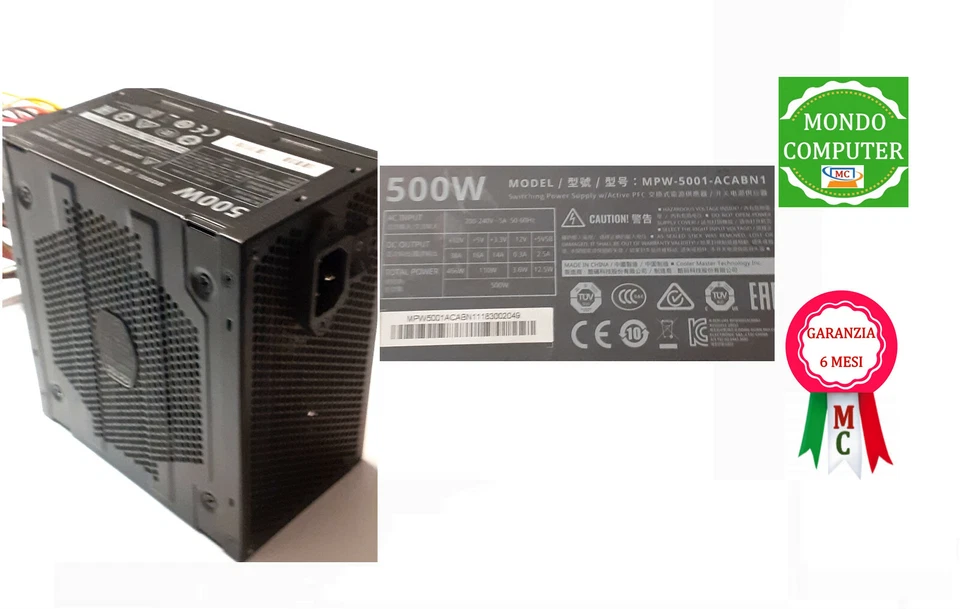 ALIMENTATORE COMPUTER FISSO ATX  MODULARE  500W  COOLER MASTER  MPW-5001-ACABN1  - Immagine 1 di 1
