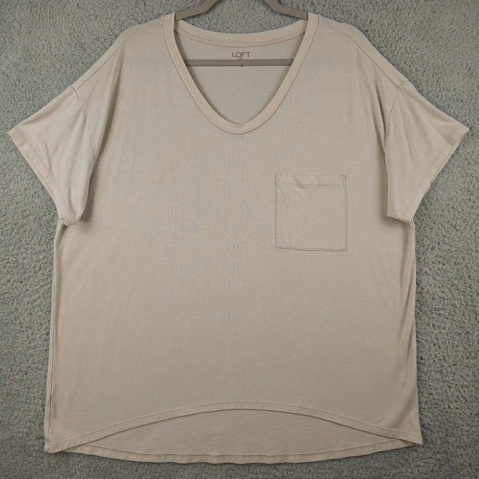 Camisa para dormir Ann Taylor LOFT para mujer M beige de gran tamaño cuello redondo bolsillo salón Foto 1 de 4