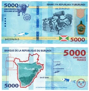 2018 Burundi 5000 Francs Banknote UNC P53b Buffalo - Picture 1 of 1
