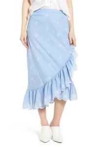 Falda midi Chelsea28 para mujer AZUL-BLANCA RAYAS FIZZLE con volantes talla Pequeño 151892 - Imagen 1 de 2