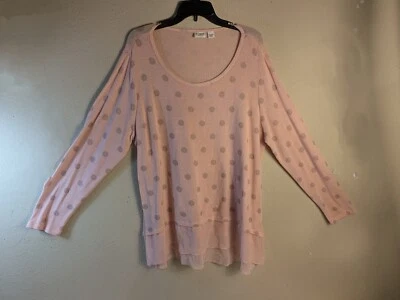 CATO Woman 22/24W Pink Polkadot Sheer Ruffle Peplum   Long Sleeves  Knit Top  - Image 1 of 4