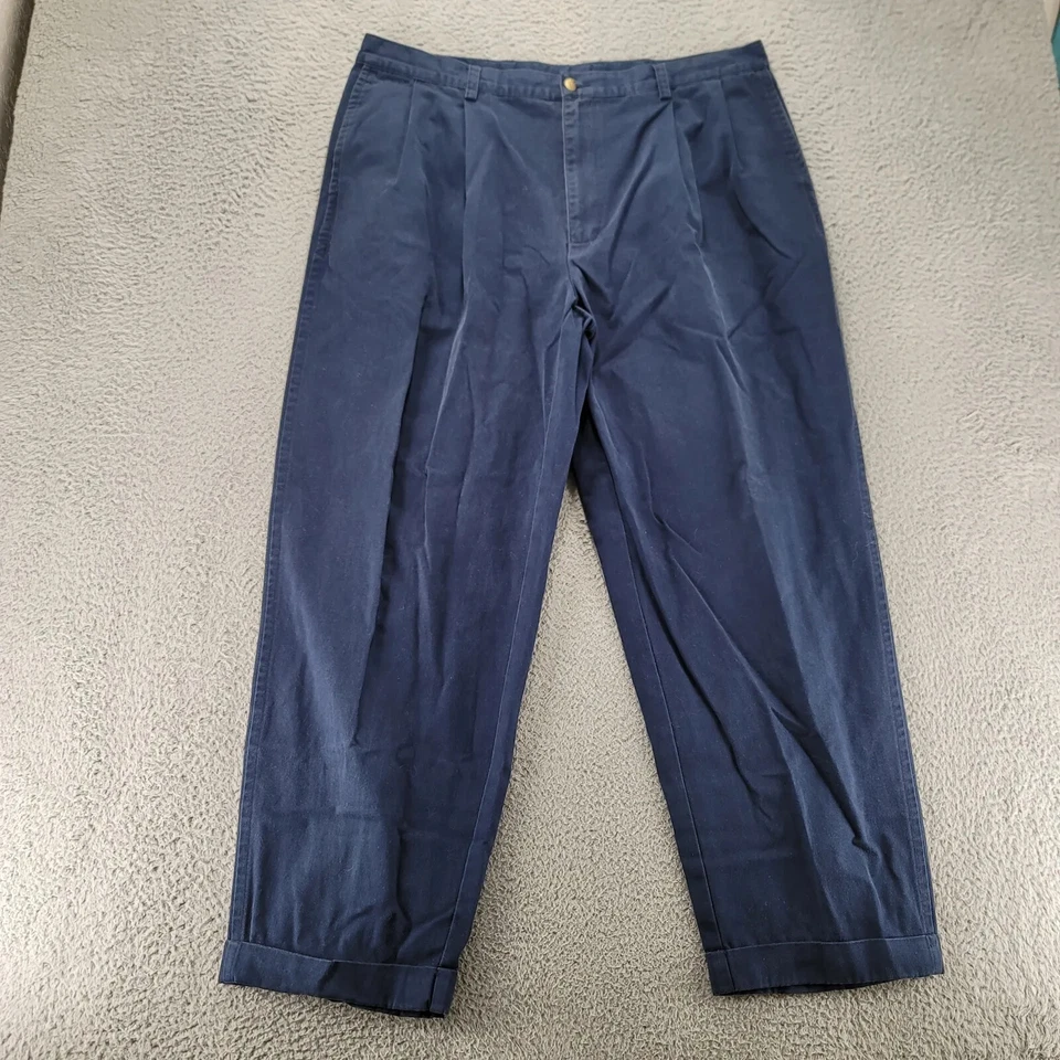 Брюки мужские Nautica 40x30 синие прямые плиссированные с манжетами повседневные опрятные - Изображение 1 из 4