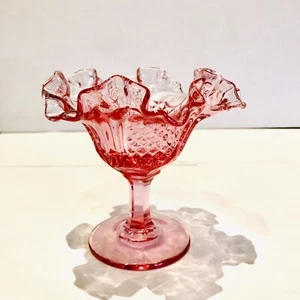 Fenton Rosa Glas Offen Kompott Standfuß Bonboniere Gerafft Gekräuselt Ananas 5,5 - Bild 1 von 8