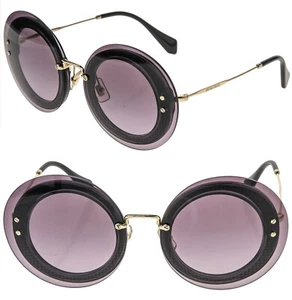 MIU MIU REVEAL 10R Purple Violet Fabric Gold Round Oversized Sunglasses MU10RS - Picture 1 of 11