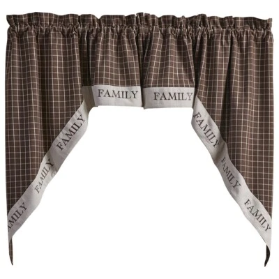 Family SWAG Set COUNTRY Farmhouse Brown Cream Check Park - Image 1 of 3