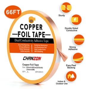 3/8" X 66 Feet FT Copper Foil Tape with Conductive Adhesive Guitar EMI Shielding - Picture 1 of 7