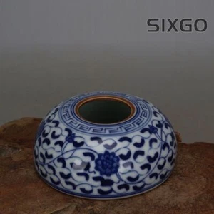 3.2" Collect Chinese Qing Blue White Porcelain Lotus Flower Branch Brush Washer - Picture 1 of 8