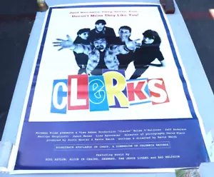 RARO POSTER PROMO FILM VHS ORIGINALE CLERKS 1994 FONDO BLU COLONNA SONORA 35x24" - Foto 1 di 14