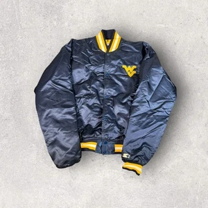 Vintage 80s Starter NCAA West Virginia Mountaineers Satin Jacket Blue Mens L - Picture 1 of 11