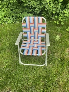 Kids Aluminum Webbed Folding Chair Beach Lawn Patio Porch Camp Red White Blue - Picture 1 of 7