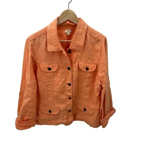 Giacca camicia J. JILL arancione 100% lino con colletto // L - Foto 1 di 8