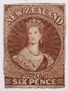 NEW ZEALAND RARE 1862 6d Red-brown Star Wmk Mint? No Gum (€2,500 with Gum). SG43 - Picture 1 of 3
