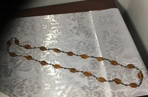 Collar largo vintage de cuentas de vidrio amarillo marrón - Imagen 1 de 4