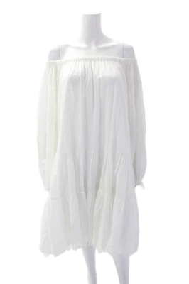 Designer Womens Long Sleeve Off Shoulder Lace Trim Dress White Cotton Size 8 - Image 1 of 4