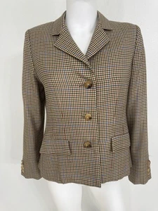 Bill Blass Saks Fifth Avenue Cashmere Blazer Jacket Brown Blue Made US 12 Fits M - Picture 1 of 9