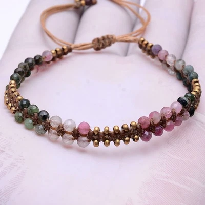 Natürlich Multi Turmalin Edelstein Handgemacht Perlen Mikro Makramee Quarz Band - Bild 1 von 4