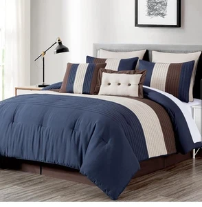 Chezmoi Collection Loft 8-Piece Luxury Striped Comforter Set (Full, Loft-midnigh - Picture 1 of 2