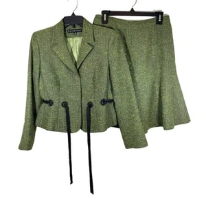 Nipon Boutique Petite 2 Pc Green & Black Tweed Skirt Suit Sz 6P - Picture 1 of 10