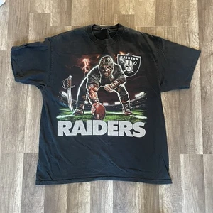 Vintage 90s OAKLAND RAIDERS FOOTBALL Graphic Shirt Mens XL Black NFL Liquid Blue - Picture 1 of 4