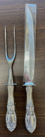 Towle King Richard Knife & Fork Steak Carving Set Sterling & Stainless Cover