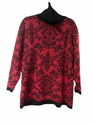 Vtg Diane Von Furstenberg The Color Authority Sweater Large Red Black Floral 80s - Image 1 of 4