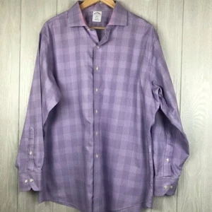 Camicia abito Brooks Brothers Regent viola quadri bottoni davanti casual colletto 17 - Foto 1 di 6