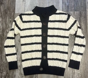Gymboree Cable Knit Sweater Cardigan Girls Size 5-6 White & Navy - Picture 1 of 6
