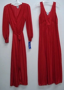 USA Made Nancy King Lingerie Long Peignoir Set Gown & Robe Small Red #765Q - Picture 1 of 3
