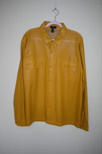 Forever 21 Faux leather Collared Button Up Long Sleeve Shirt  Mustard Sz  XXL. - Picture 1 of 14