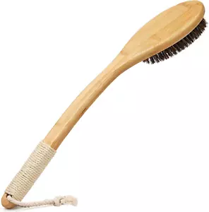Exfoliating Back Scrubber for Shower with Curved Long Handle, 16.7 Inches Bamboo - Picture 1 of 12