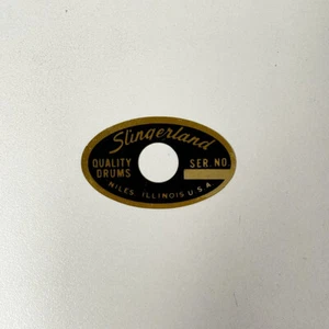 DRUM BADGE 1962-1970 Slingerland Niles ILLINOIS Black & Brass Badge - Afbeelding 1 van 3