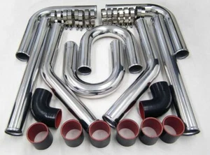 3" 76mm Aluminum Turbo Intercooler Piping Kit+BKRD Elbow Hose+Clamps Universal - Picture 1 of 7