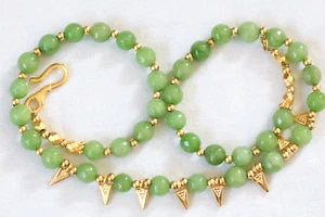 Necklace With Genuine Natural Green Round Faced Jade Beads, Wholesale - Picture 1 of 7