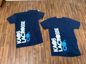 Lot of 2 Pcs Boys Kaos Lacrosse T-Shirts Blue 100% Cotton Sign Front Size S - Picture 1 of 4