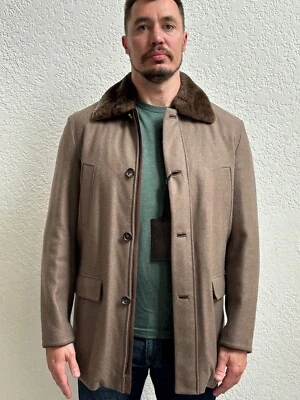 Nuevo con etiquetas Abrigo Brioni Avena Nutria Piel Forrado Cachemira 50 Grandes Acentos Cuero Foto 1 de 4