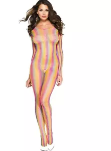 EDC NEW PRIDE Rainbow Sexy Lingerie Fishnet Bodystocking Rave Bodysuit Costume - Picture 1 of 4