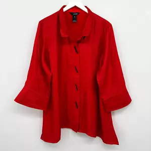 Ali Miles Tunic Top Shirt Blouse 1X Flowy Shimmer 3/4 Sleeve Button Up New - Picture 1 of 15