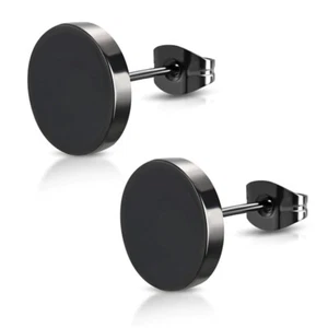 Black Men's Punk Rock Stainless Steel Barbell Ear Studs Earrings Charm 3-14mm - Picture 1 of 5