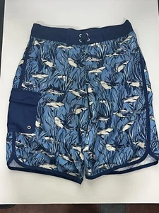 Cat & Jack Boy's Lined Blue And Gray Shark Swim Suit Trunks - Size XL (16) - Picture 1 of 4