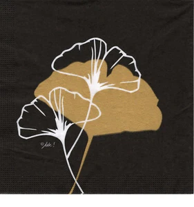 3 Servietten Gingko gold und weiß auf schwarz - Bild 1 von 2