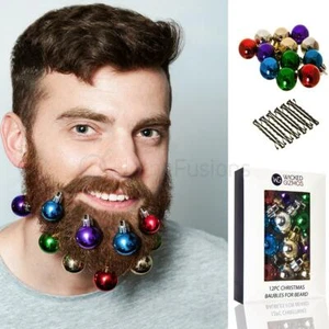 12PC WICKED GIZMOS CHRISTMAS BEARD BOBBLES HAIR DECORATION BAUBLES & MINI GRIPS - Picture 1 of 12