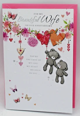 SIMON ELVIN FOR MY BEAUTIFUL WIFE ON OUR WEDDING ANNIVERSARY CARD UK CODE J Size 9" x 6"