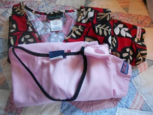 Cherokee label womens scrub top multi color & pink w/black trim-2 sm. Tops - Picture 1 of 5