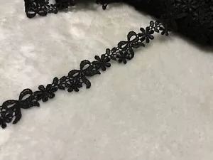27mm Black Bow Flower Venise Lace Trim Sewing DIY Dress Wedding Per Meter - Picture 1 of 4