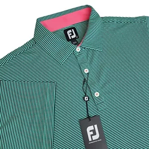 Footjoy FJ Men Large XXL Feeder Stripe Pique Performance Polo Short Sleeve Green - Picture 1 of 8