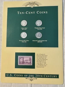 X 3 bonitas monedas de diez centavos de plata y 1 centavo sin plata todo sellado en hoja con sello de 3 centavos - Imagen 1 de 4