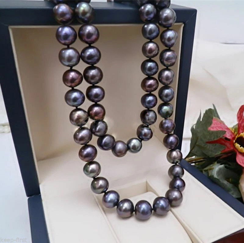 Rare Natural 8-9mm Black Freshwater Cultured Pearl Necklace 18'' - Image 1 of 1