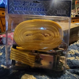 2" X 30' Ratchet Tie Down Strap with Long Wide Handle and Flat Hooks - Picture 1 of 4