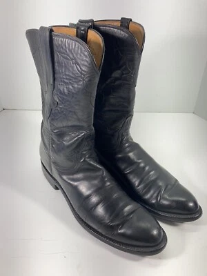 Lucchese Handmade Classics Roper Boots Men 9.5 A Narrow Black Leather Western - Image 1 of 4